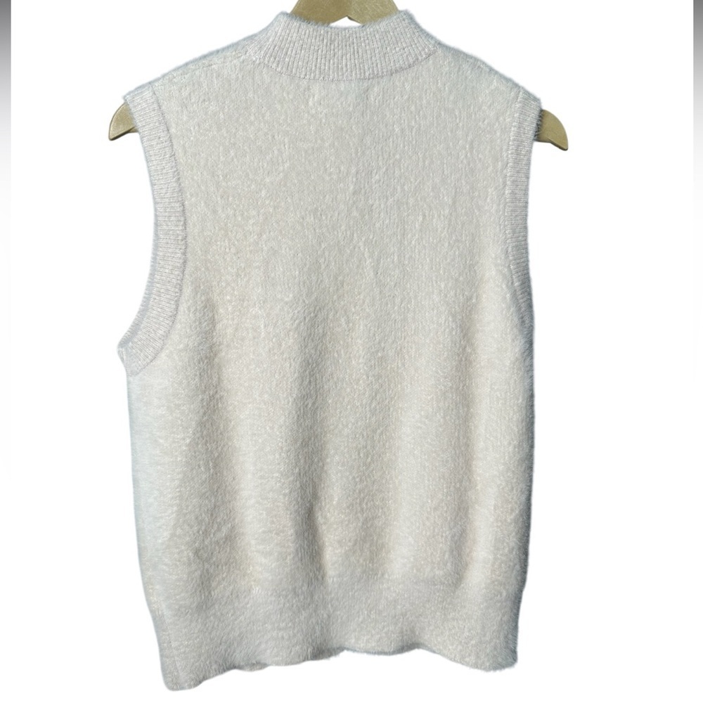 Rachel Zoe | Cream Fuzzy Mock Neck Sweater Vest | Soft Knit | Size M - Picture 5 of 5